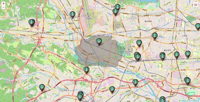 東京都のスターバックスの店舗地図