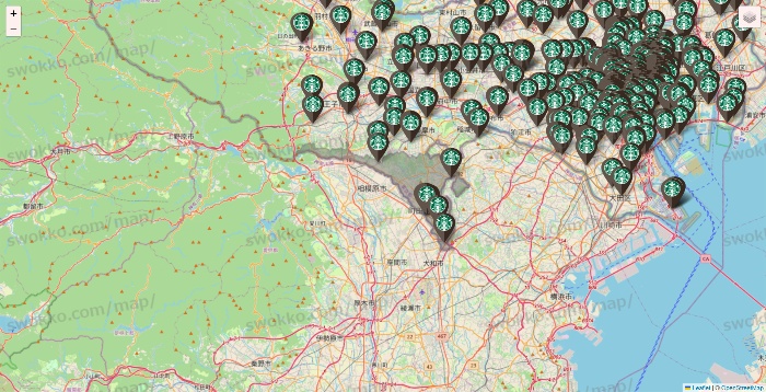 東京都のスターバックスの店舗地図