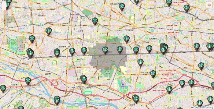 東京都のスターバックスの店舗地図