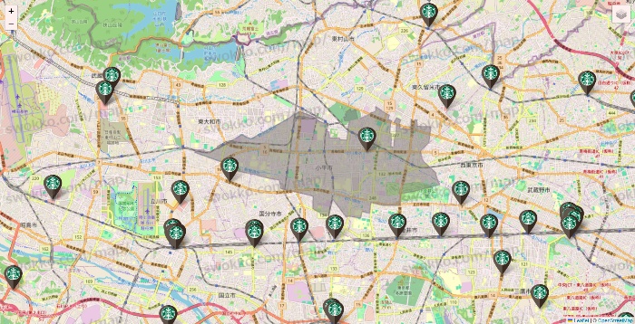 東京都のスターバックスの店舗地図