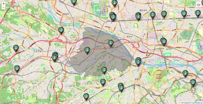 東京都のスターバックスの店舗地図