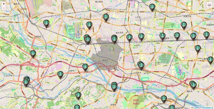 東京都のスターバックスの店舗地図