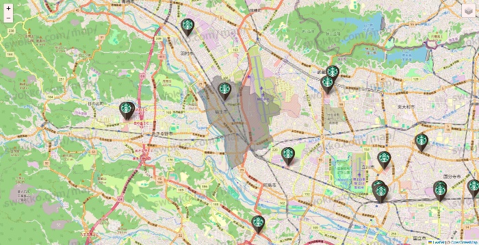 東京都のスターバックスの店舗地図