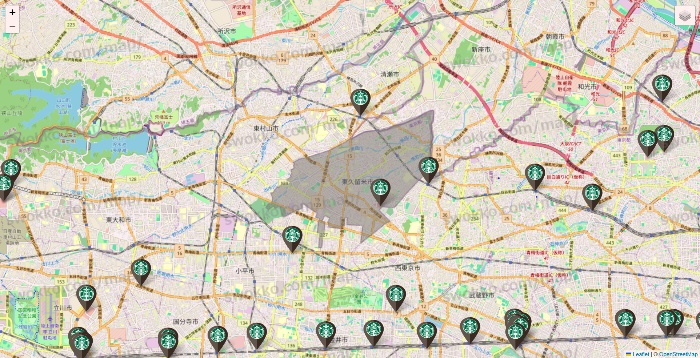 東京都のスターバックスの店舗地図