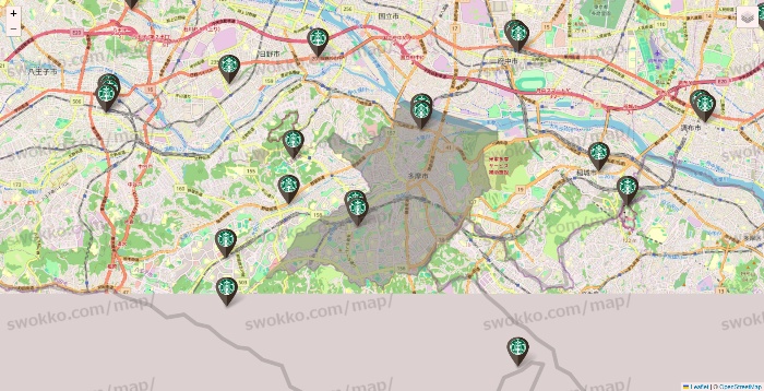 東京都のスターバックスの店舗地図