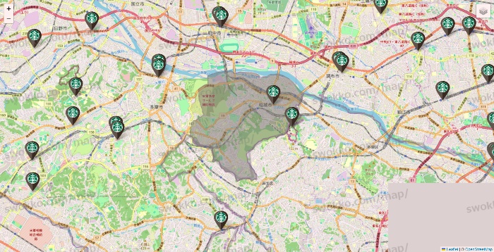 東京都のスターバックスの店舗地図