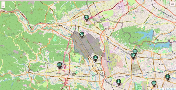 東京都のスターバックスの店舗地図