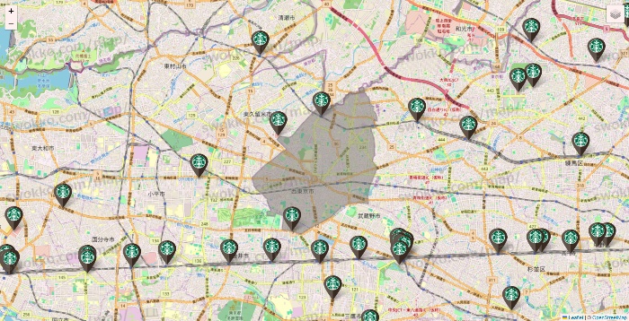 東京都のスターバックスの店舗地図
