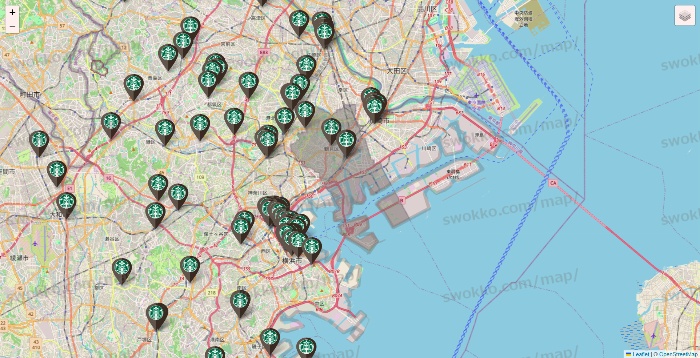 神奈川県のスターバックスの店舗地図