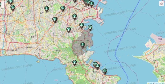 神奈川県のスターバックスの店舗地図