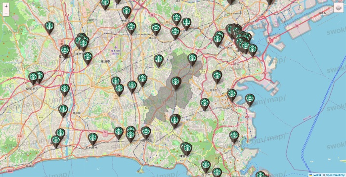 神奈川県のスターバックスの店舗地図