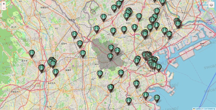 神奈川県のスターバックスの店舗地図