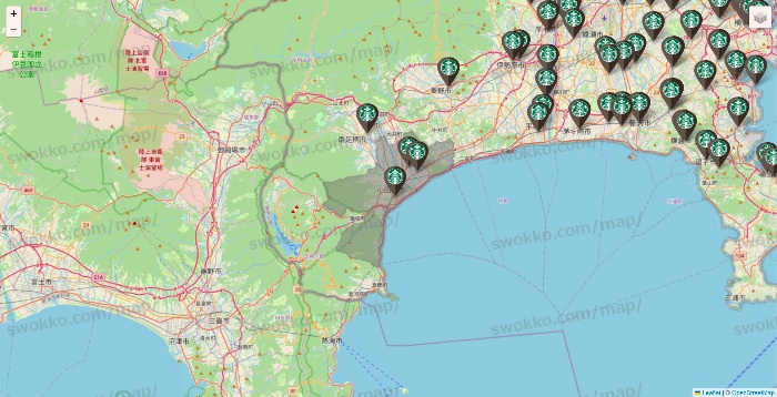 神奈川県のスターバックスの店舗地図