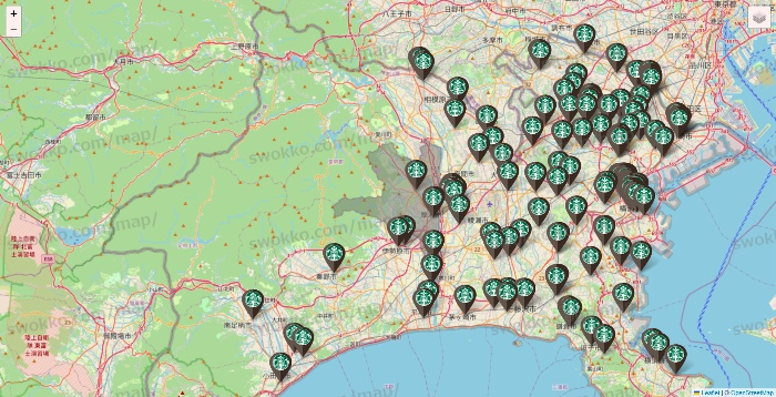 神奈川県のスターバックスの店舗地図