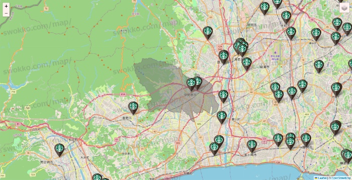 神奈川県のスターバックスの店舗地図