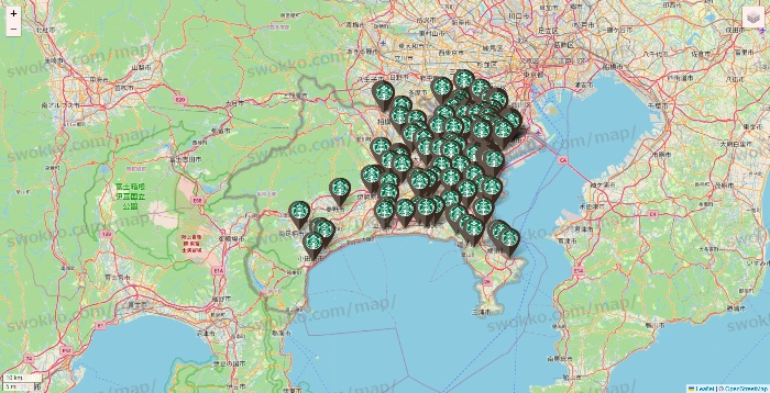 神奈川県のスターバックスの店舗地図
