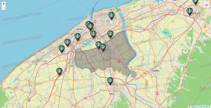 新潟県のスターバックスの店舗地図