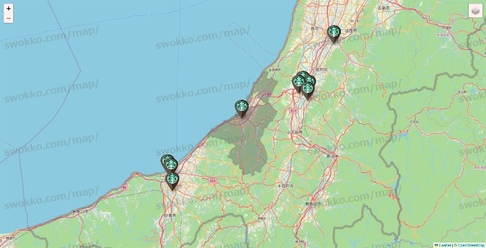 新潟県のスターバックスの店舗地図