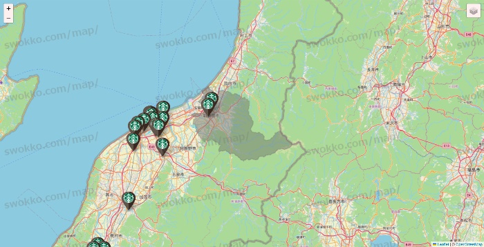 新潟県のスターバックスの店舗地図