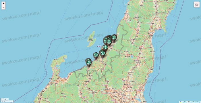 新潟県のスターバックスの店舗地図