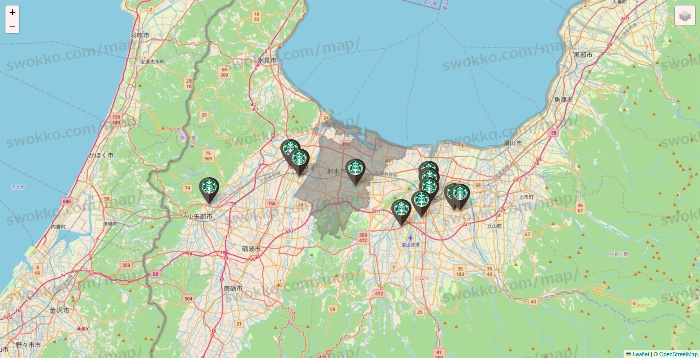 富山県のスターバックスの店舗地図