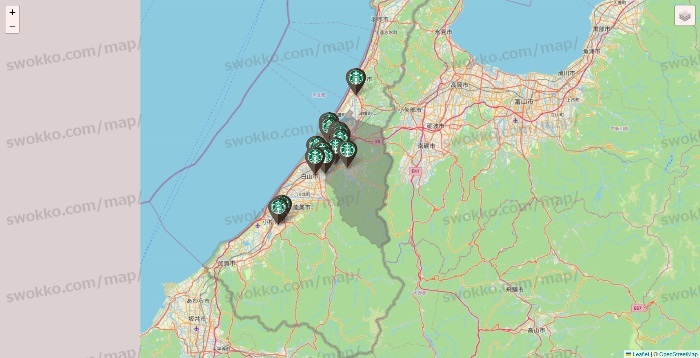 石川県のスターバックスの店舗地図