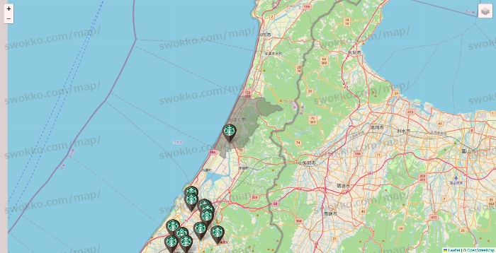 石川県のスターバックスの店舗地図