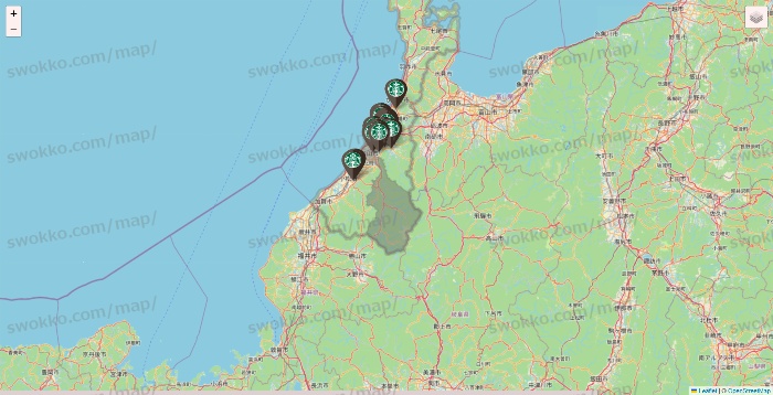 石川県のスターバックスの店舗地図
