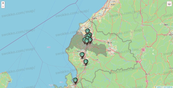 福井県のスターバックスの店舗地図