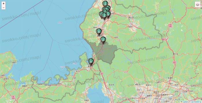 福井県のスターバックスの店舗地図