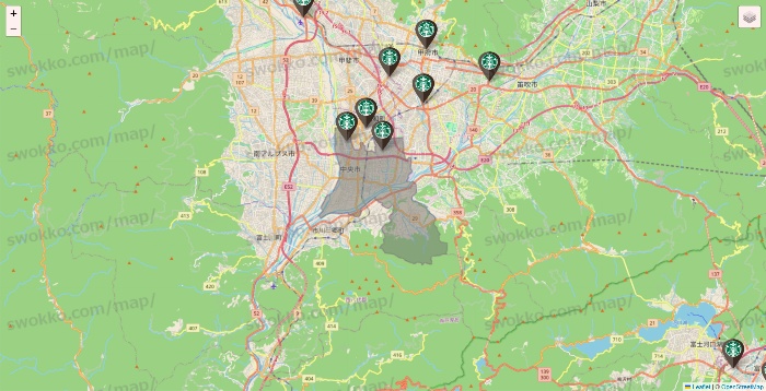山梨県のスターバックスの店舗地図