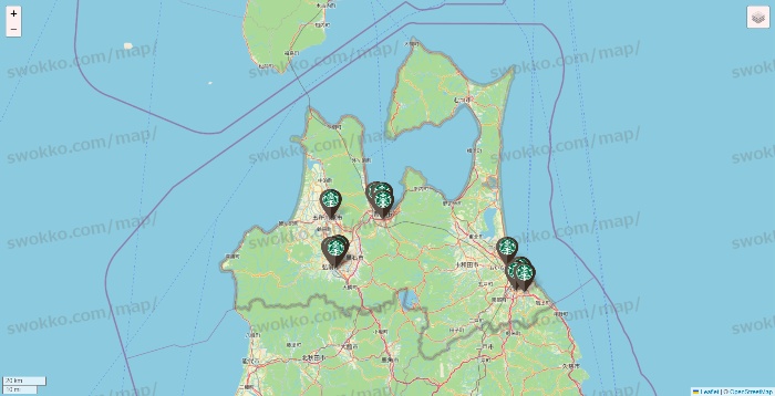 青森県のスターバックスの店舗地図