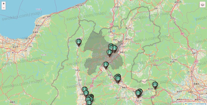 長野県のスターバックスの店舗地図