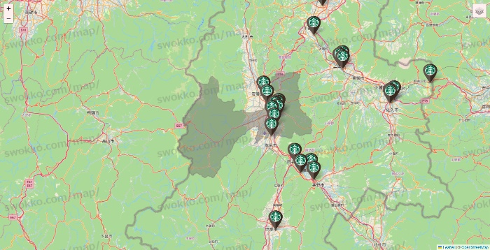 長野県のスターバックスの店舗地図