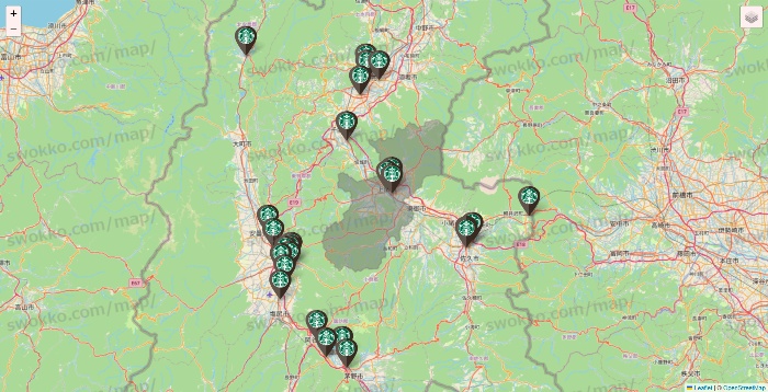 長野県のスターバックスの店舗地図