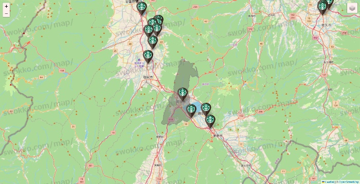 長野県のスターバックスの店舗地図