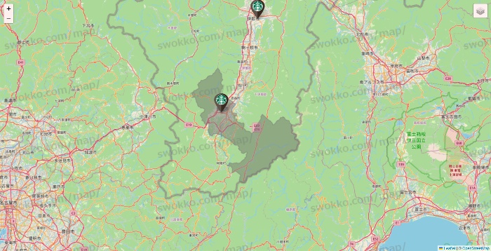 長野県のスターバックスの店舗地図