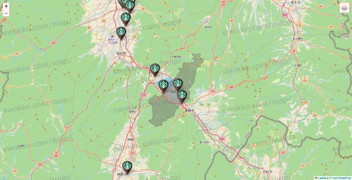 長野県のスターバックスの店舗地図