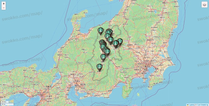 長野県のスターバックスの店舗地図