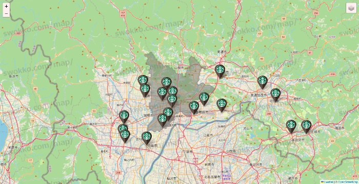岐阜県のスターバックスの店舗地図