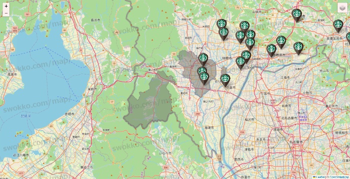 岐阜県のスターバックスの店舗地図