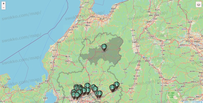 岐阜県のスターバックスの店舗地図