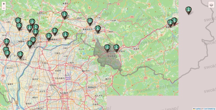 岐阜県のスターバックスの店舗地図