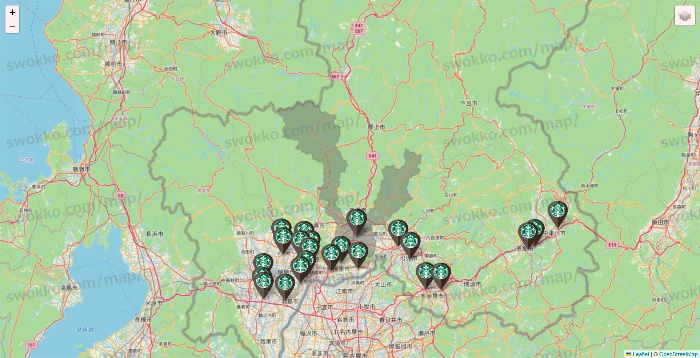 岐阜県のスターバックスの店舗地図