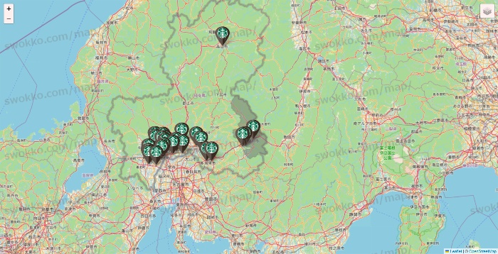 岐阜県のスターバックスの店舗地図