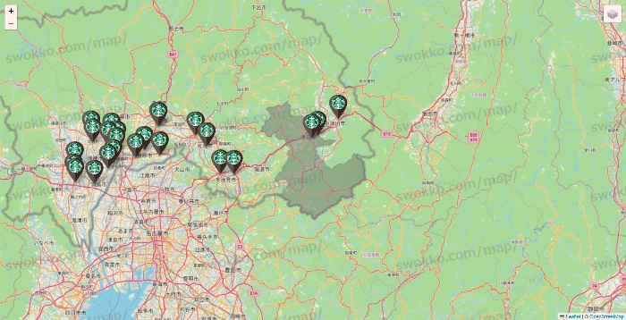 岐阜県のスターバックスの店舗地図