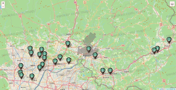 岐阜県のスターバックスの店舗地図