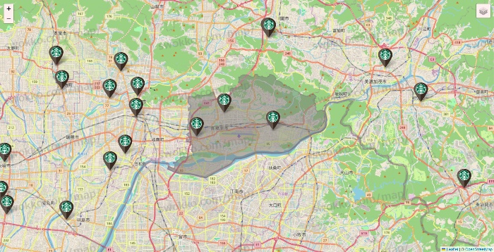 岐阜県のスターバックスの店舗地図
