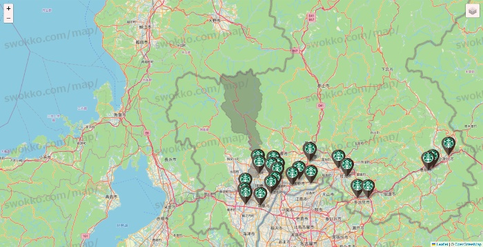 岐阜県のスターバックスの店舗地図