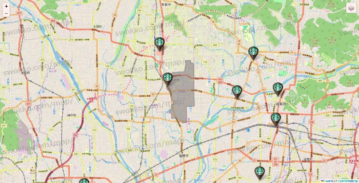 岐阜県のスターバックスの店舗地図